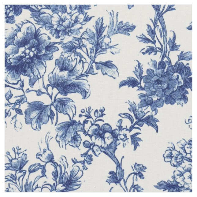 Tissu Toile Florale Botanique Bleu Classique (Fermer)