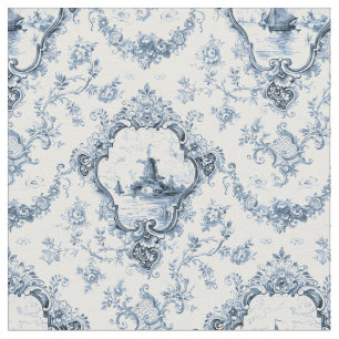 Tissu Toile florale gravée avec moulin à vent et batea