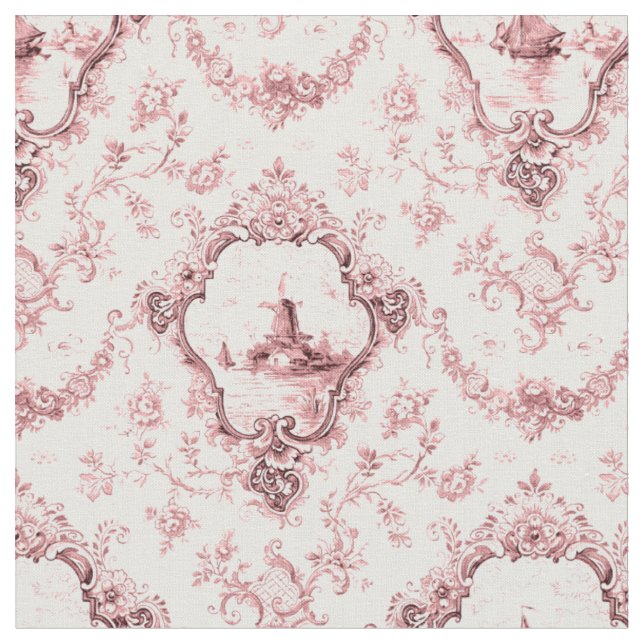 Tissu Toile florale gravée avec moulin à vent et bateaux (Fermer)