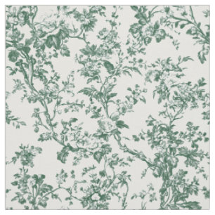 Tissu Toile florale vert forêt