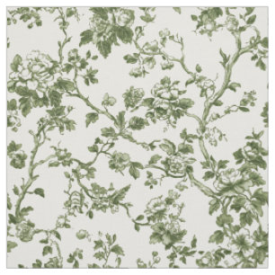Tissu Toile Florale Verte Délicate