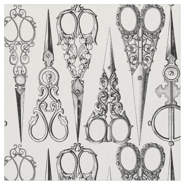 Tissu Toiles de coiffure. ciseaux Vintages. Noir blanc (Fermer)