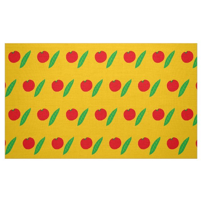 Tissu tomate rouge et motif jaune feuille (Fat Quarter)