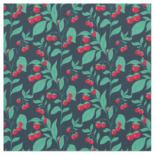 Tissu tomates cerises motifs sur les buissons