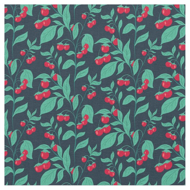 Tissu tomates cerises motifs sur les buissons  (Fermer)