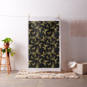 Tissu Tons Or Abstraits Et Papillons Noirs