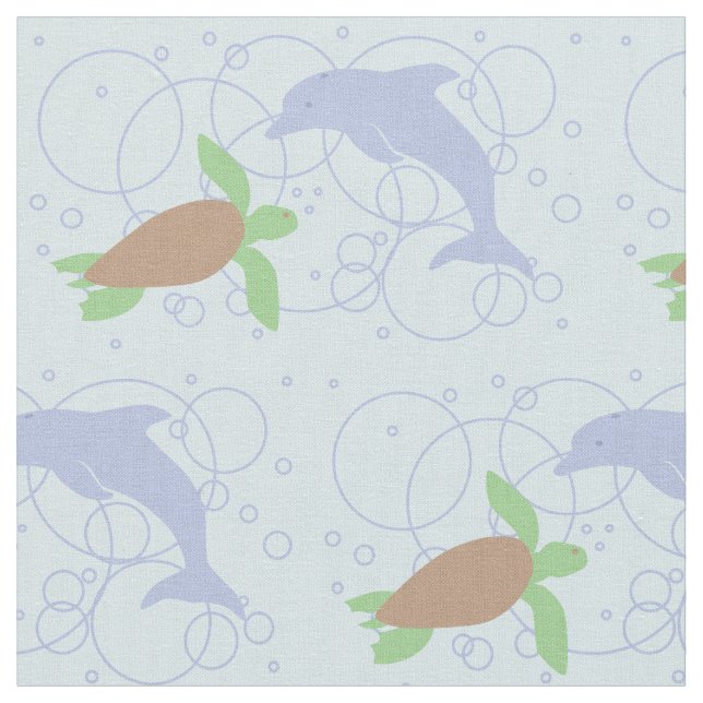 Tissu Tortue de mer et dauphin (Fermer)