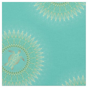 Tissu Tortue mandala turquoise or Tribal Animal