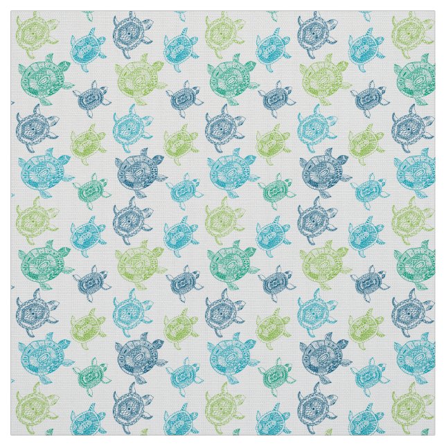 Tissu Tortues bleues et vertes (Échantillon)
