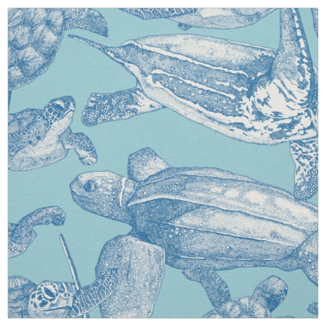 Tissu tortues de mer cobalt bleu ciel (Échantillon)