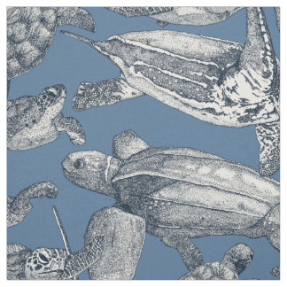 Tissu tortues de mer indigo denim