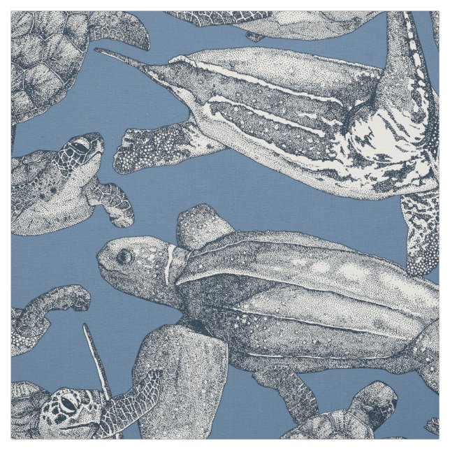 Tissu tortues de mer indigo denim (Échantillon)