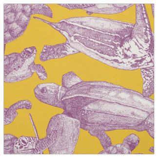 Tissu tortues de mer jaune violet