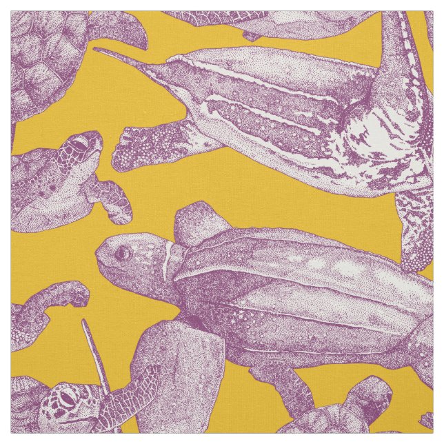 Tissu tortues de mer jaune violet (Échantillon)