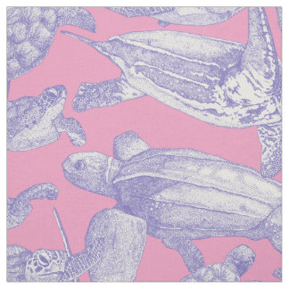 Tissu tortues de mer lavande pastel magenta