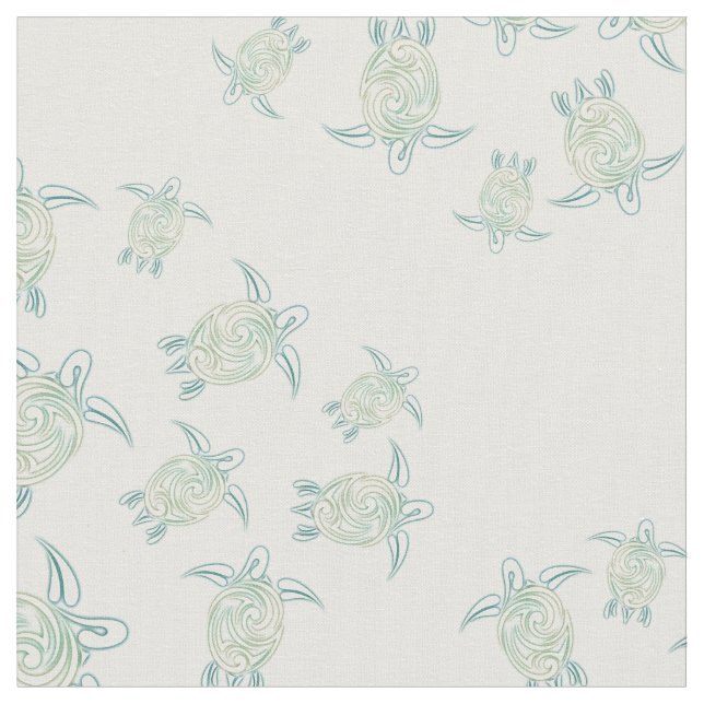 Tissu Tortues de mer Motif blanc vert (Fermer)