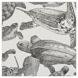 Tissu tortues de mer perle noire