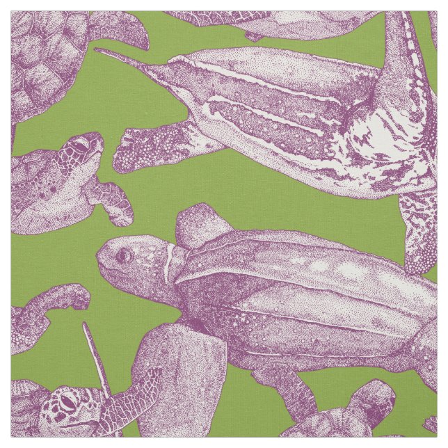 Tissu tortues de mer vert pourpre (Échantillon)