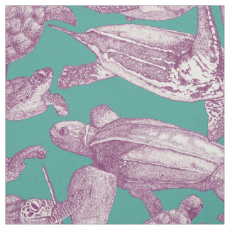 Tissu tortues de mer violet turquoise