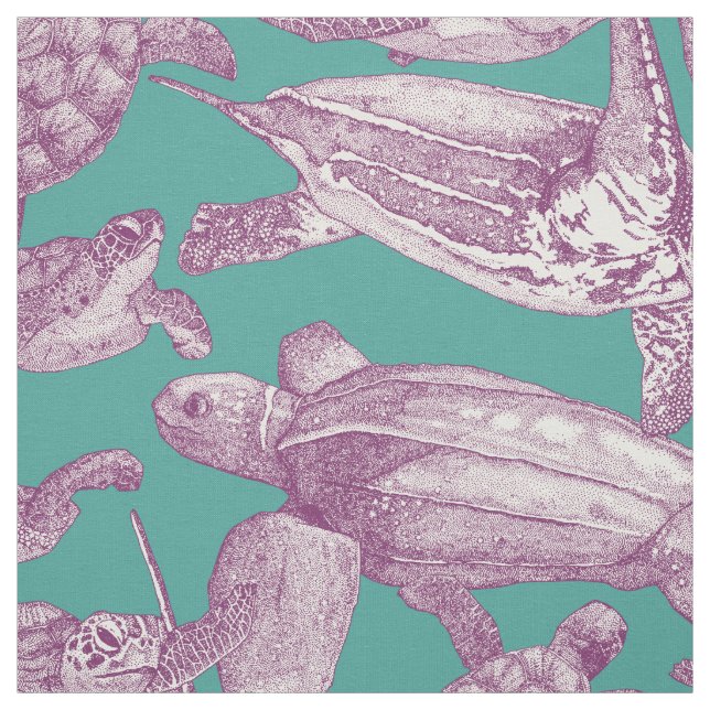 Tissu tortues de mer violet turquoise (Échantillon)