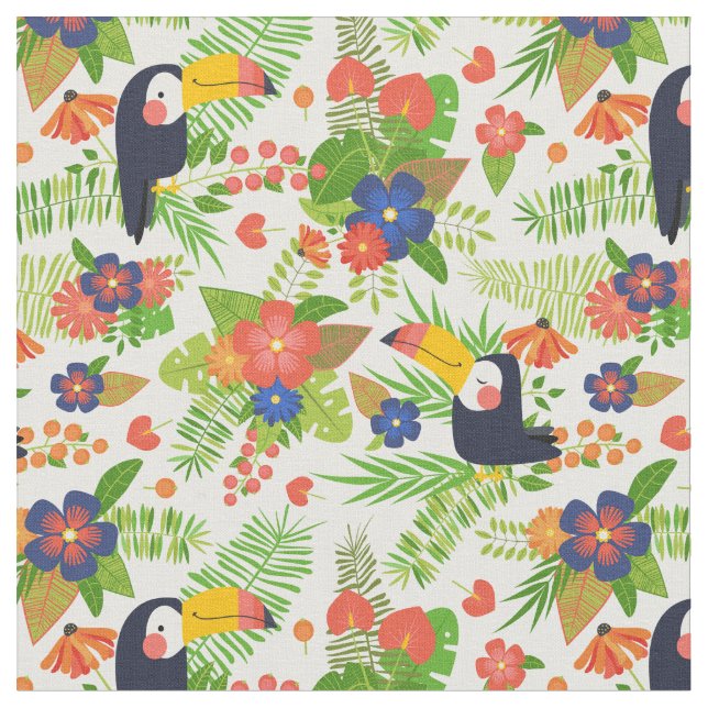 Tissu Toucan et fleurs tropicales (Fermer)