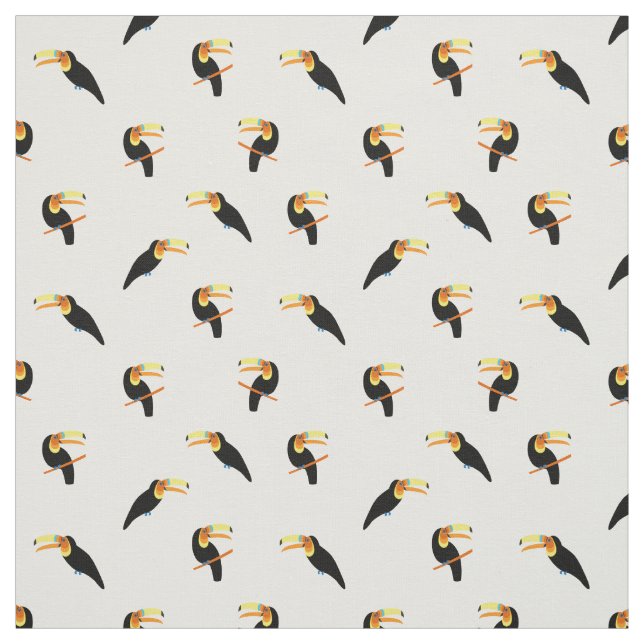 Tissu Toucans tropicaux Oiseaux exotiques Noir Blanc Mot (Échantillon)