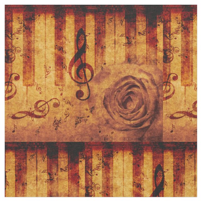 Tissu Touches de piano avec notes musicales et rose (Fermer)