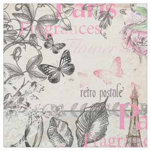 Tissu Tour Eiffel floral de Paris de typo de rose