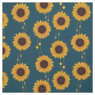 Tissu Tournesol Art Nouveau Rétro Fleurs Jaunes Rayures