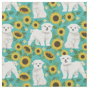 Tissu tournesol de chien maltais floral turquoise
