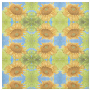 Tissu Tournesol Jaune Bleu Vert Pays Motif Floral