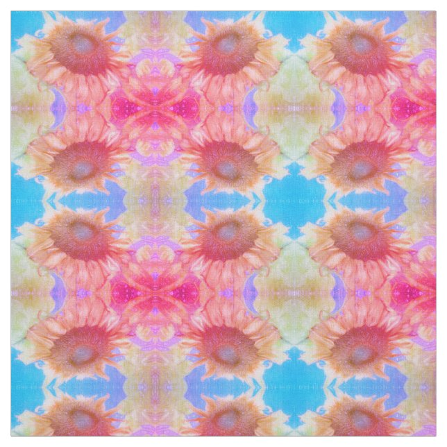 Tissu Tournesol Jaune Rose Bleu Boho Chic Floral (Échantillon)