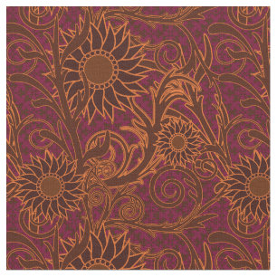 Tissu Tournesol pourpre, Brown et or