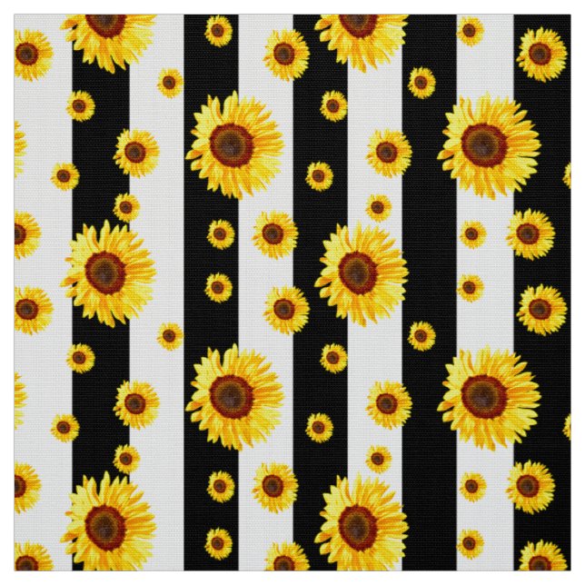 Tissu Tournesol rayé noir et blanc (Échantillon)