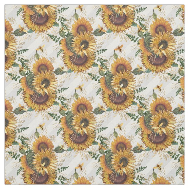 Tissu Tournesols Bouquet jaune Gris Aquarelle (Échantillon)