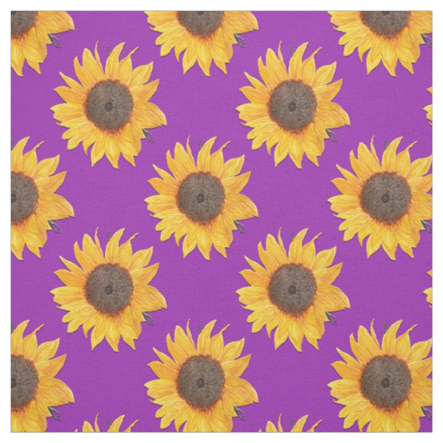 Tissu Tournesols d'or sur violet (Échantillon)