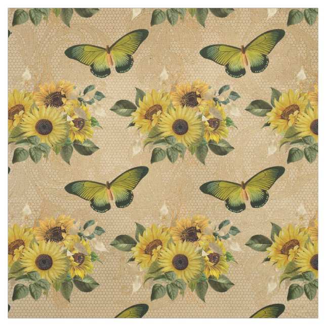 Tissu Tournesols et papillons (Échantillon)