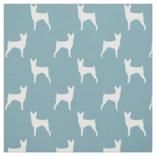 Tissu Toy Fox Terrier Chien Silhouettes Bleu et Blanc