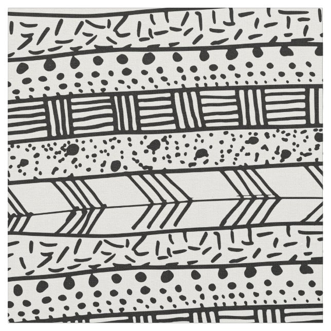 Tissu Traçages géométriques blancs noirs modernes (Fermer)