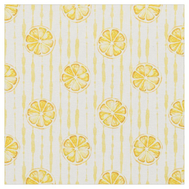 Tissu Tranches de citron lumineuses sur fond rayé (Fermer)