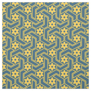Tissu Treillis étoilé marocain - Motif bleu et jaune