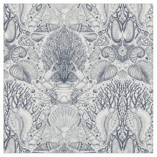 Tissu Trésors de plage, coquillages, crabes, coraux et s