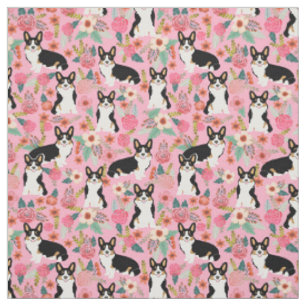 Tissu Tri Colored Corgi Floral Fabric - joli corgis