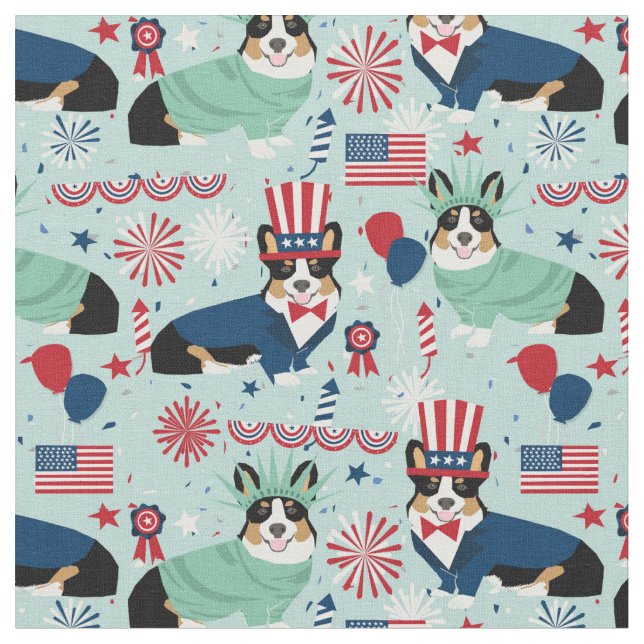 Tissu tri corgi chien usa patriotique (Fermer)