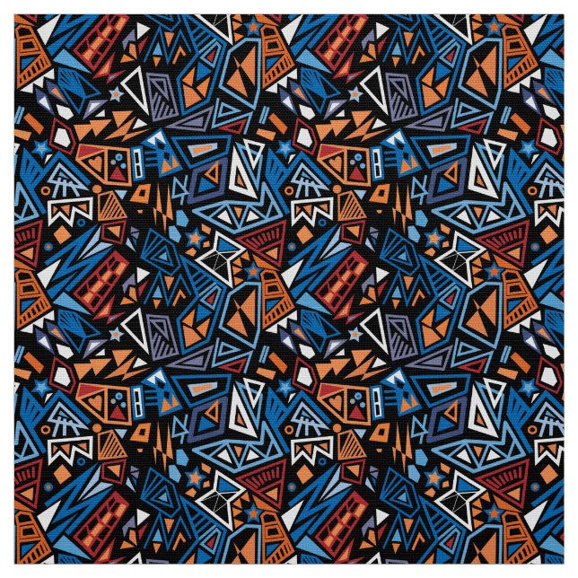 Tissu Triangle pop art cool noir clair bleu motif (Échantillon)