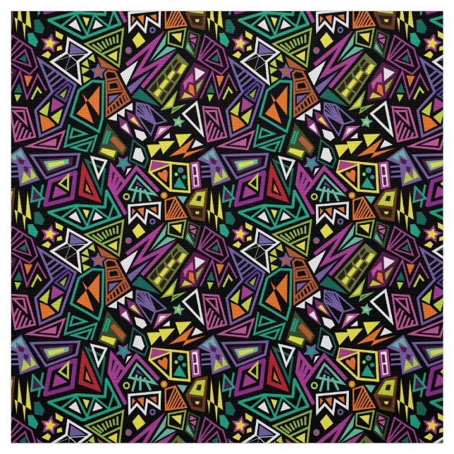 Tissu Triangle pop art cool noir clair vert motif (Échantillon)
