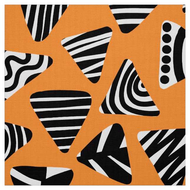 Tissu Triangles 240121 - Noir et blanc sur orange (Échantillon)