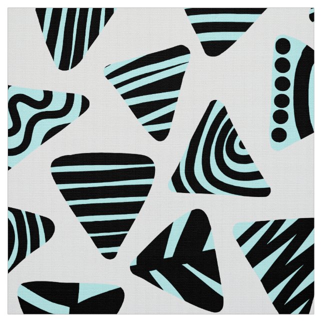Tissu Triangles 240121 - Noir et bleu glace sur blanc (Échantillon)