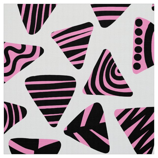 Tissu Triangles 240121 - Noir et rose sur blanc (Échantillon)