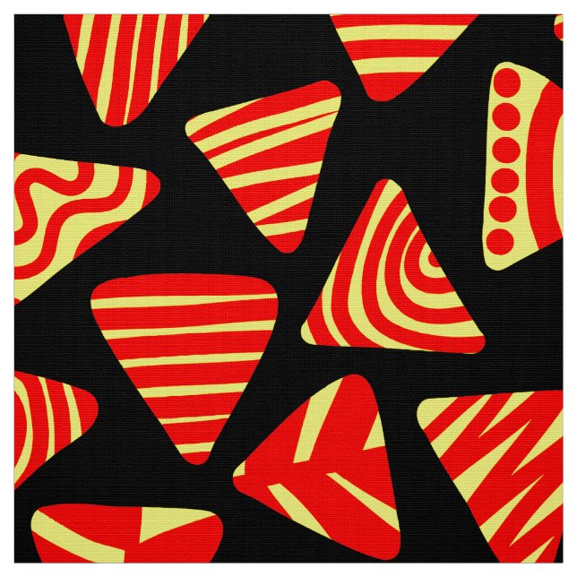 Tissu Triangles 240121 - Rouge et Jaune sur Noir (Échantillon)